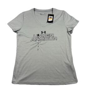 Under Armour V Neck T Shirt Womens S Gray Heat Gear Loose NWT